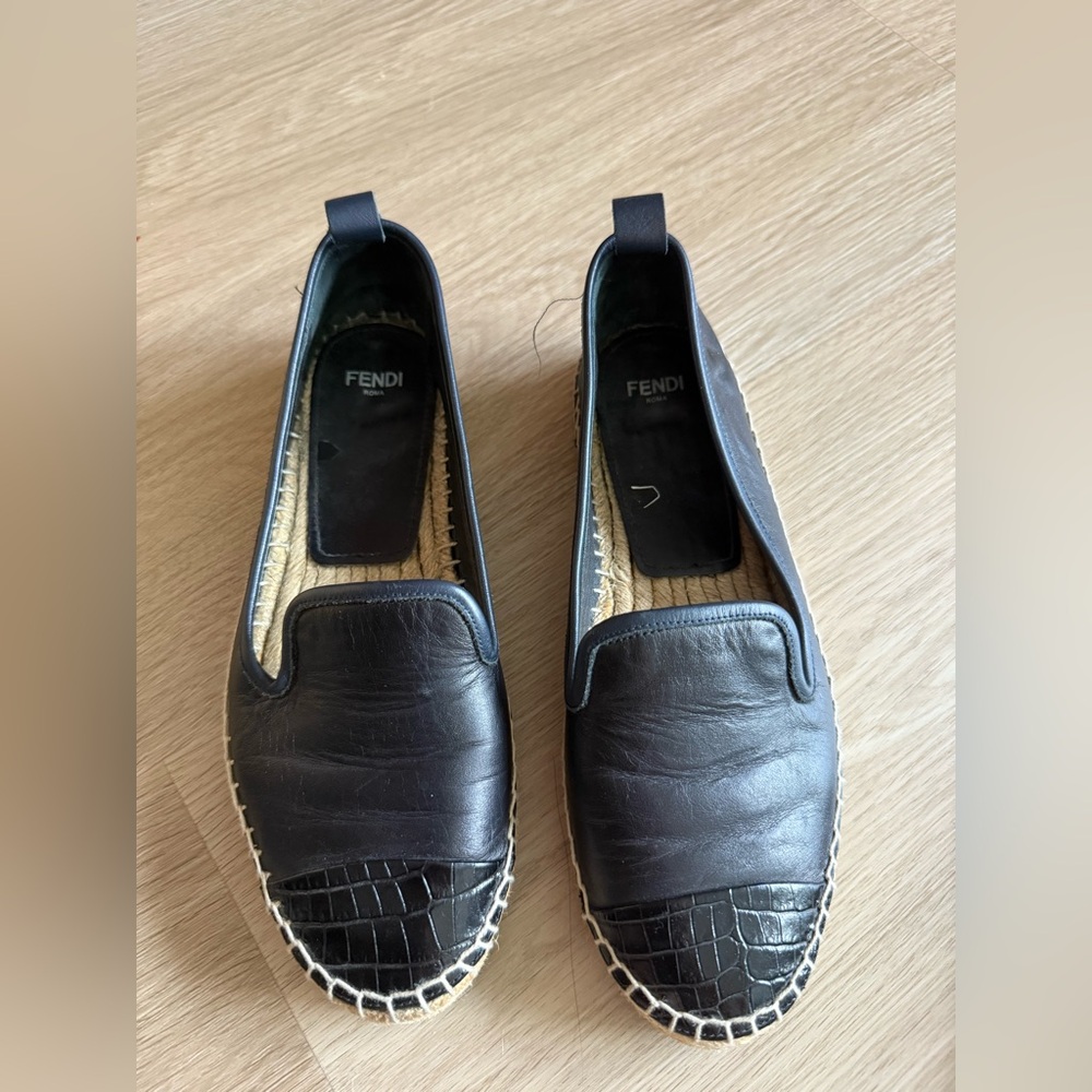 Fendi Black Espadrilles with Leather Upper and Jute Sole